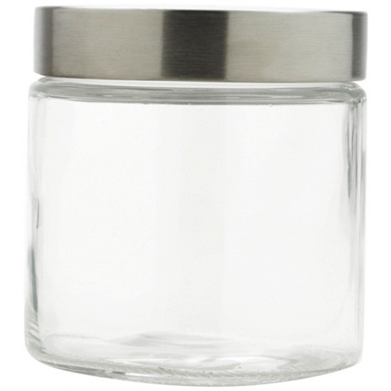 Pote 880ml de Vidro Borossilicato Redondo Com Tampa Aco Inox